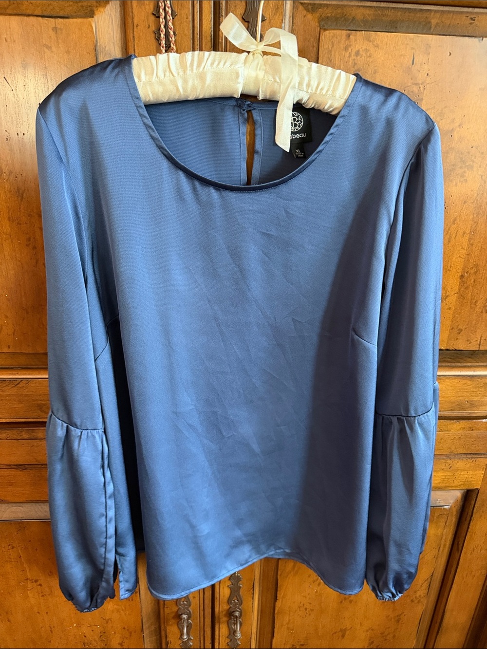 bobeau Slate Blue Long-Sleeve Woven Blouse